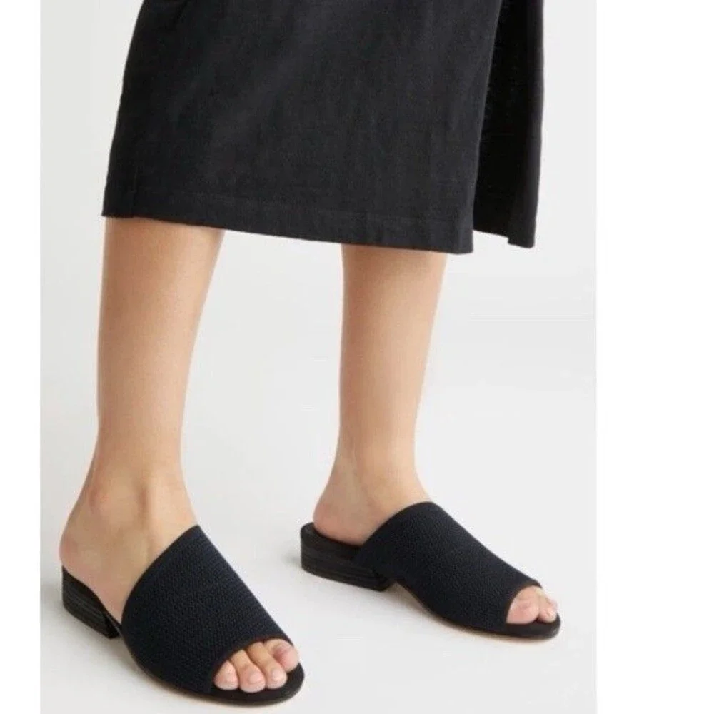 Eileen Fisher Noko Womens Slides Sz 6.5 Low Heel Black Stretch Slip-On Sandals